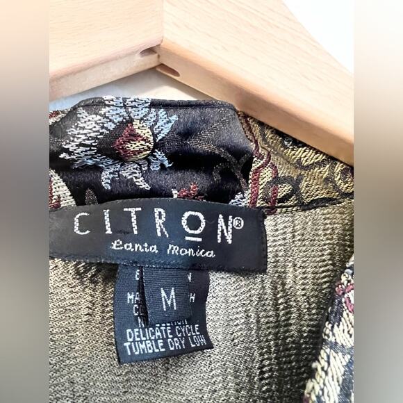 Citron M vintage Santa Monica Asian inspired top jacket black silk blend printed - Picture 3 of 8